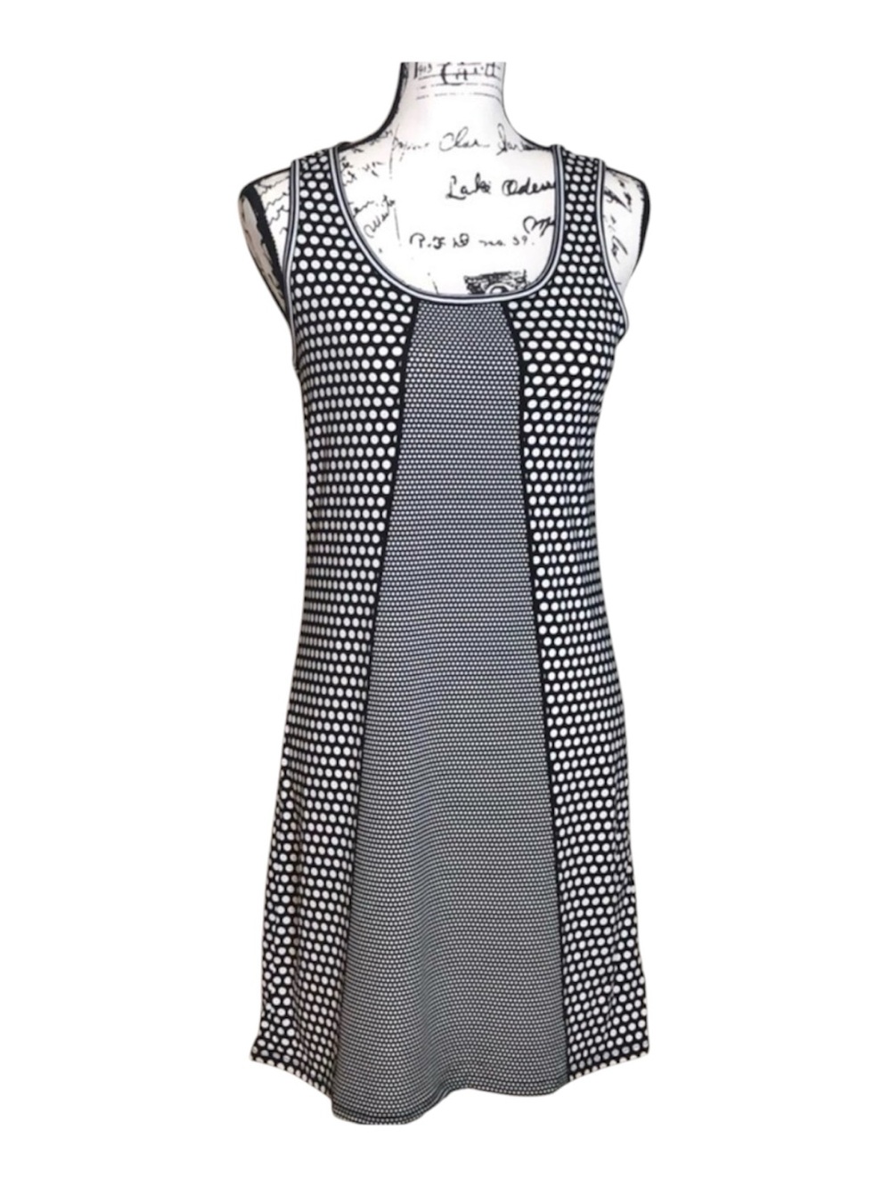 Max Studio Dress XS Black White Polka Dot Sleeveless Knit A-Line Casual Stretch